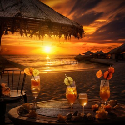 Strandterras bij Zonsondergang
